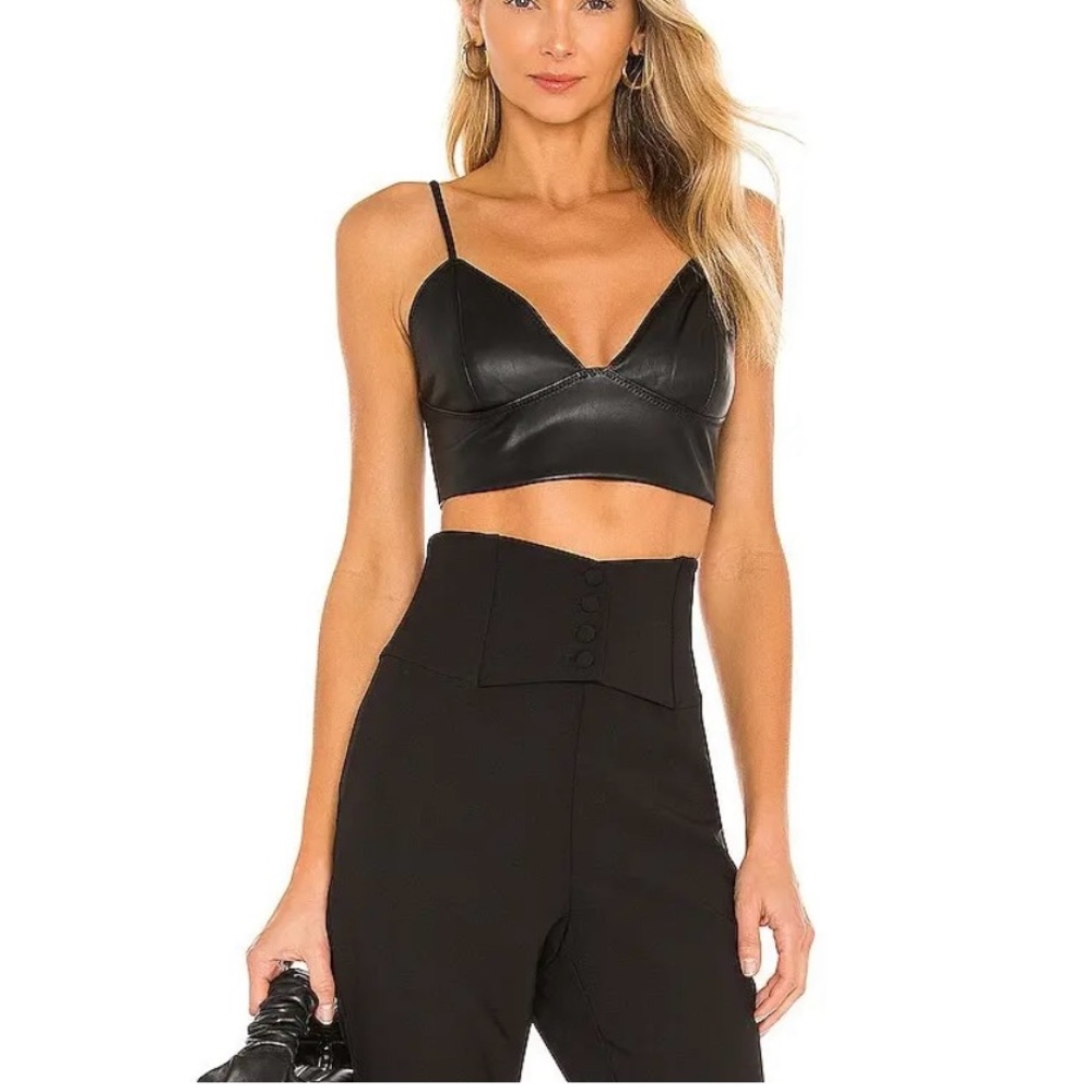 Bardot Vegan Black Leather Bralette | Crop Top | Medium